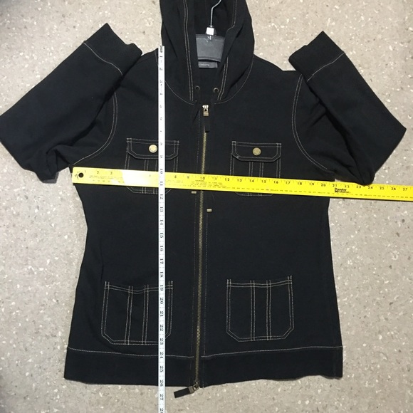 Hoodie Liz Claiborne Full 2 Way Zip Black Topstitched Patch pockets EUC LG - Picture 4 of 12